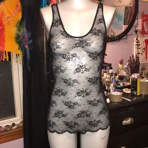 Black sheer lace tank top